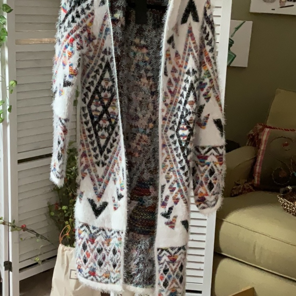 Colorful Patterned Hooded Cardigan